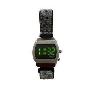 Armitron 40/8475SV Retro LED Digital Watch Stainless Steel Face Canvas Band